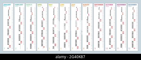 Calendario Planner per il 2022. Modello di calendario per 2022. Modello di stampa per la stampa di articoli di cancelleria con spazio per foto, logo e testo. Aziendale e. Illustrazione Vettoriale