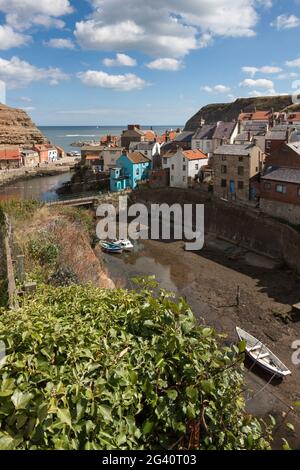 Vista ad alto angolo dello Staithes North Yorkshire Foto Stock