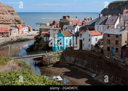 Angolo di alta vista di Staithes Foto Stock