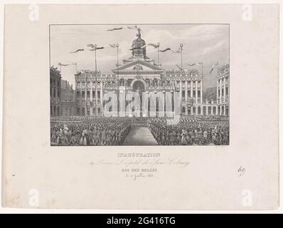 Inaugurazione del re Leopoldo i a Bruxelles, 1831; Inaugurazione del principe Léopold De Saxe-Coburg / ROI des Belges / LE 21 Juillet 1831. Solenne inaugurazione del Re Leopoldo i a Bruxelles il 21 luglio 1831. Il re con i funzionari del governo e gli ospiti sull'estrade costruì per la chiesa di Sint-Jacob Koudenberg a Koningsplein. Foto Stock