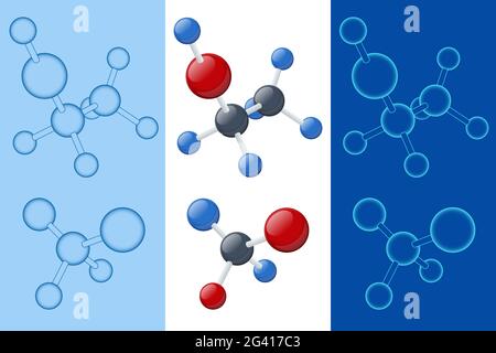Modello di molecole di vetro isometriche. Molecola e struttura molecolare. Laboratorio di analisi, laboratorio chimico Scienza. Illustrazione Vettoriale