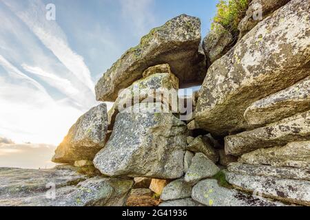 Formazione rocciosa a Plöckenstein bavarese nella Foresta Bavarese, Baviera, Germania Foto Stock
