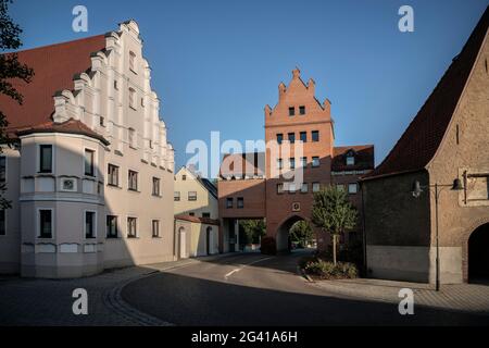 Lo Schwabtor a Rain am Lech, distretto di Donau-Ries, Baviera, Danubio, Germania Foto Stock