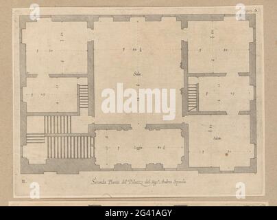 Mappa del primo piano di Palazzo Gambaro a Genova; seconda piana del Palazzo del Sir. Andrea Spinola. Questa stampa fa parte di un album. Foto Stock