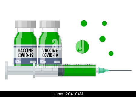 Vaccino del coronavirus e iniezione di siringhe utilizzate per la prevenzione, l'immunizzazione e il trattamento dall'infezione da Covid-19, nCoV 2019. Un'innovazione in Illustrazione Vettoriale