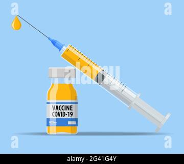 Vaccino del coronavirus e iniezione di siringhe utilizzate per la prevenzione, l'immunizzazione e il trattamento dall'infezione da Covid-19, nCoV 2019. Un'innovazione in Illustrazione Vettoriale