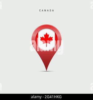 Cartografia a goccia con bandiera del Canada. Bandiera canadese inserita nel pin della mappa della posizione. Illustrazione vettoriale isolata su sfondo grigio chiaro. Illustrazione Vettoriale