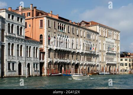 Il motoscafo navigare lungo il Canal Grande Foto Stock