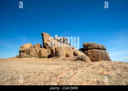 Formazione rocciosa sulla Cote de Granit Rose, Bretagna, Francia, Europa Foto Stock