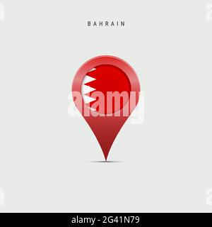 Cartografia a goccia con bandiera del Bahrain. Bandiera Bahraini inserita nel pin della mappa della posizione. Illustrazione vettoriale isolata su sfondo grigio chiaro. Illustrazione Vettoriale