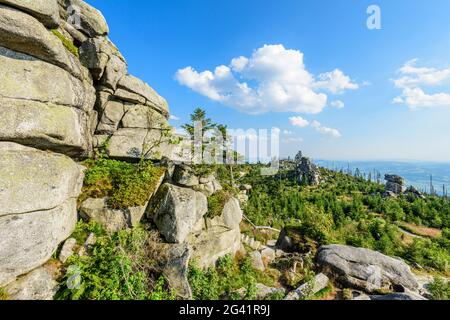 Formazioni rocciose a Dreisesselberg nella Foresta Bavarese, Baviera, Germania Foto Stock