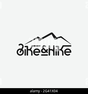 Logo bike and Hike in stile Wordmark che significa Ciclismo ed escursionismo. Adatto per biciclette Avventura Escursionismo all'aperto Arrampicata Viaggiare Sport Gear Club Illustrazione Vettoriale