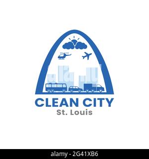 Skyline del centro di St. Louis per il modello di design con logo Clean City. St. Louis è la seconda città più grande del Missouri, Stati Uniti Illustrazione Vettoriale