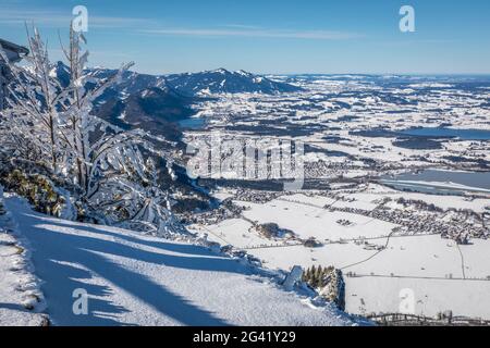 Vista da Tegelberg a Forggensee, Schwangau, Allgäu, Baviera, Germania Foto Stock