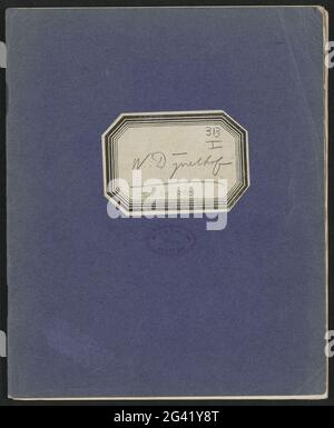 Album con 17 fogli con disegni e stampe a fette. Album composto da 17 fogli con disegni a fette e stampe, tra cui ex libris, monogrammi, un foglio di calendario, decorazioni e ornamenti di libri. Foto Stock