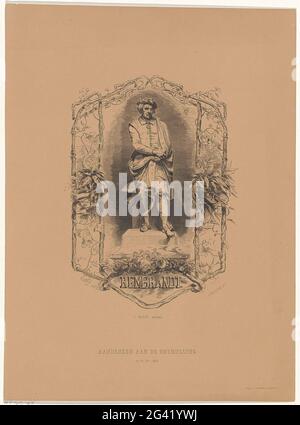 Statua di Rembrandt Harmensz. Van Rijn sulla Rembrandtplein di Amsterdam. Prodotto in occasione della presentazione del 27 maggio 1852. Foto Stock