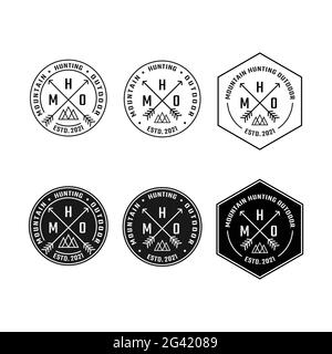 Crossed X frecce montagna per l'avventura Outdoor Escursionismo Campeggio Caccia Sport Gear Apparel Business Brand Community Club Classico unico Hipster retro Illustrazione Vettoriale