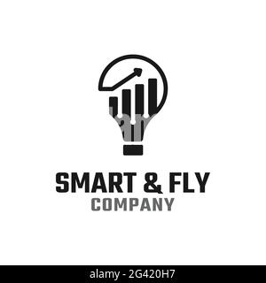 Smart Light Bulb Fly freccia crescita grafico successo investimento Finanza soluzione modello di progettazione logo. Illustrazione Vettoriale