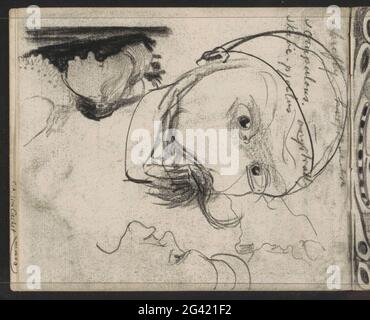 Tazza di un uomo con baffi. Anche tre teste caricaturali femminili. Foglia 2 verso da un libro di schizzo con 11 fogli. Foto Stock