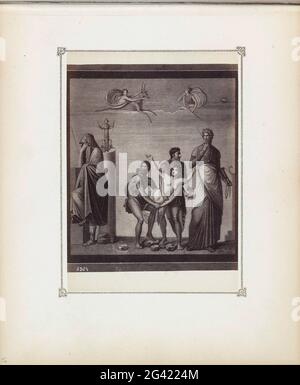 Produzione fotografica (presumibilmente) di una stampa su una pittura a Pompeiï, presentando una scena di offerta. Parte di album fotografico con registrazioni di scavi a Pompeï di Giorgio Sommer. Foto Stock