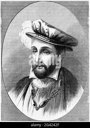 Incisione di Enrico II (1519 – 1559) Re di Francia dal 31 marzo 1547 fino alla sua morte nel 1559. Il secondo figlio di Francesco i, divenne Delfino di Francia alla morte del fratello maggiore Francesco III, duca di Bretagna, nel 1536. Foto Stock