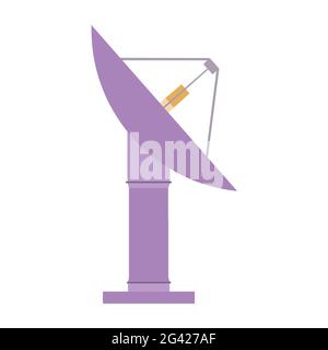 Satellite tecnologia parabola illustrazione vettoriale comunicazione radio televisione. Icona Internet del segnale dell'antenna parabolica isolata bianca. Connessione wireless Illustrazione Vettoriale