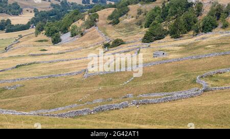 CONISTONE, Yorkshire/UK - Luglio 27 : vista di una pietra abbandonati fienile vicino Conistone nello Yorkshire sulla luglio 27, 2018 Foto Stock