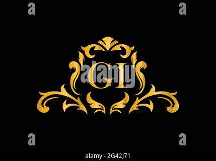Lettere di Alfabeto di lusso GI. Alfabeto floreale dorato . Le iniziali del monogramma perfettamente per gli inviti di nozze, il biglietto di auguri, il logo ed altro disegno. Illustrazione Vettoriale