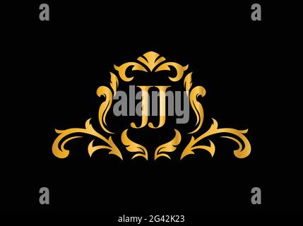 Lettere di Alfabeto di lusso JJ. Alfabeto floreale dorato . Le iniziali del monogramma perfettamente per gli inviti di nozze, il biglietto di auguri, il logo ed altro disegno. Illustrazione Vettoriale