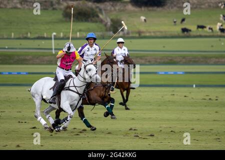 MIDHURST, WEST SUSSEX/UK - 1 SETTEMBRE : giocare a polo a Midhurst, West Sussex il 1 settembre 2020. Tre persone non identificate Foto Stock