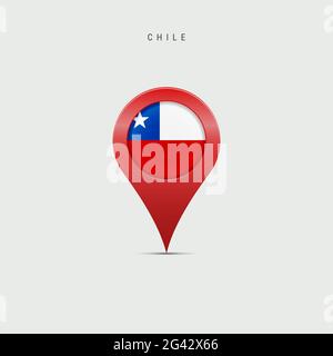 Cartografia a goccia con bandiera del Cile. Bandiera cilena inserita nel pin della mappa della posizione. Illustrazione isolata su sfondo grigio chiaro. Foto Stock