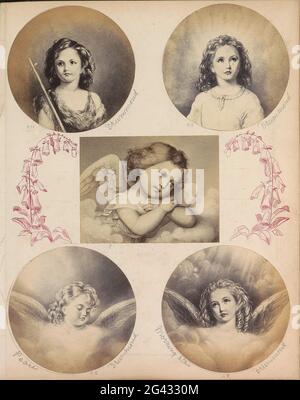 Produzione fotografica (presumibilmente) di un disegno che rappresenta Gesù come bambino. Parte dell'album con foto di paesaggi e panorami in Inghilterra e di arte Foto Stock