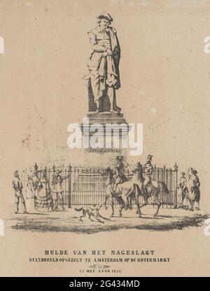 Tributo dell'assorbimento / statua, ad Amsterdam sul Botermarkt / Maggio 27, anno 1852. La statua di Rembrandt al mercato del burro allora, ora (dal 1876) Rembrandtplein, rivelato il 27 maggio 1852. I visitatori ammirano l'immagine. Foto Stock
