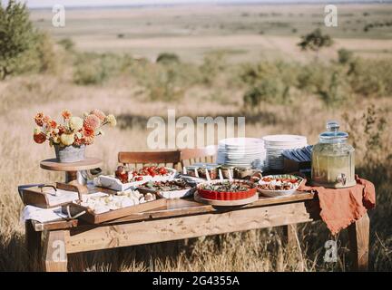 Catering bar con vari spuntini Foto Stock