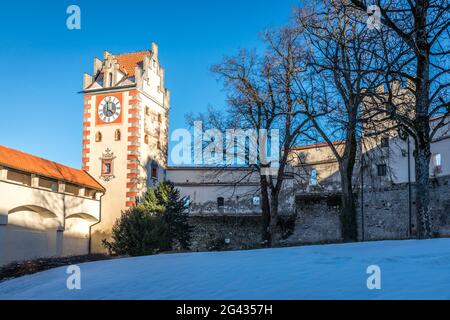 Torre dell'Orologio dell'Alto Castello di Füssen, Allgäu, Baviera, Germania Foto Stock