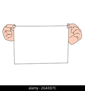 Mani di doodles disegnate a mano che tengono un pezzo di carta. Illustrazione Vettoriale