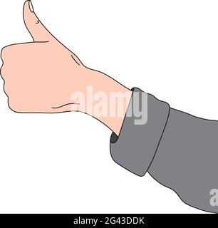 Doodles disegnati a mano con una mano che indica un mi piace o pollici su. Illustrazione Vettoriale