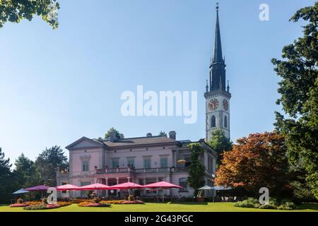 Seerestaurant e alle sue spalle St. Jakob a Cham, nel cantone di Zug, Svizzera Foto Stock