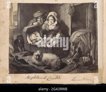 Produzione fotografica (presumibilmente) di una stampa di un dipinto di Edwin Henry Landseer; Highland Cradle Landseer. Parte dell'album di famiglia inglese con foto di persone, viaggi, cricket e opere d'arte. Foto Stock