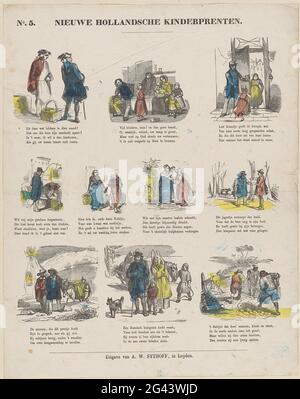 Ci sono alcuni goodies in quel cestino? [(...)]; stampe New Hollandsche per bambini. Foglio con 10 performances di diversa natura, come rappresentazioni di due uomini in un cesto, da una famiglia povera e da un mendicante. Sotto ogni performance un versetto a quattro righe. Numero in alto a sinistra: N. 5. Foto Stock