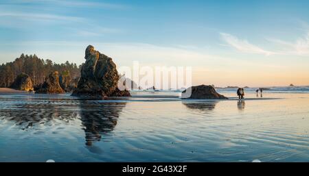 Sea stack formazioni rocciose su Ruby Beach, Olympic National Park, Washington, USA Foto Stock