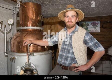 Enzianstechen al Priesberghütte, Berchtesgadener Land, alta Baviera, Baviera, Germania Foto Stock