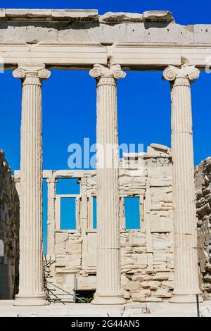 Colonne del Tempio di Erechtheion, Acropoli, Atene, Grecia Foto Stock