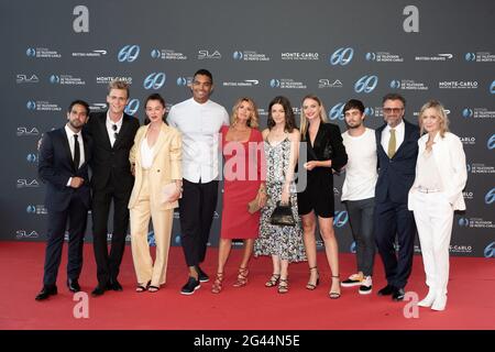 Monte Carlo, Monaco . 18 Giugno 2021. Samy Gharbi, Hector Langevin, Camille Genau, Terence Telle, Ingrid Chauvin, Julie Sassoust, Aurele Pons, Clement Remiens, Alexandre Brasseur, Catherine Marchal e Sarah Farahmand partecipano alla cerimonia di apertura del 60° Festival TV di Monte Carlo il 18 giugno 2021 a Monte-Carlo, Monaco. Foto di David Niviere/ABACAPRESS.COM Credit: Abaca Press/Alamy Live News Foto Stock