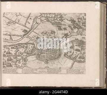 Siege Van Haarlem, 1572; Serie 6: Eventi olandesi, 1571-1576. Mappa della città di Haarlem e della zona circostante con i luoghi dell'esercito dell'assedio truppe spagnole di Don Frederik. Sopra le navi Alva e il Principe d'Orange sulle acque dell'Haarlemmermeer. L'assedio il 11 dicembre 1572. Con didascalia di 16 regole in tedesco. Sinistra sotto numerata: 85. La stampa fa parte di un album. Foto Stock