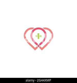 vettore del logo del simbolo del cuore per la posizione del perno medico Illustrazione Vettoriale