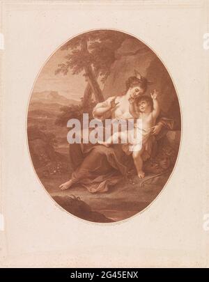 Nascita di Shakespeare; Shakespariana. Il giovane William Shakespeare insieme con una musa in un paesaggio. Sulla destra ci sono due maschere (tragedia e commedia). Foto Stock