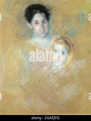 Mary Cassatt (1843-1826) - Madre sorridente con Bambino sobrido C 1894 Foto Stock