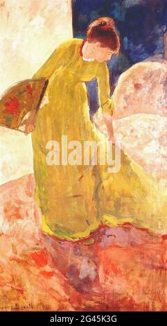 Mary Cassatt (1843-1826) - Fan da presa in piedi Donna 1879 Foto Stock