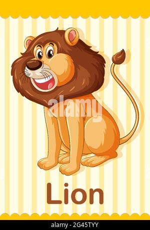 Flashcard del vocabolario con illustrazione di Lion di parola Illustrazione Vettoriale